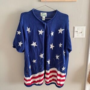The Quacker Factory Vintage USA American Cardigan USA 4th July top